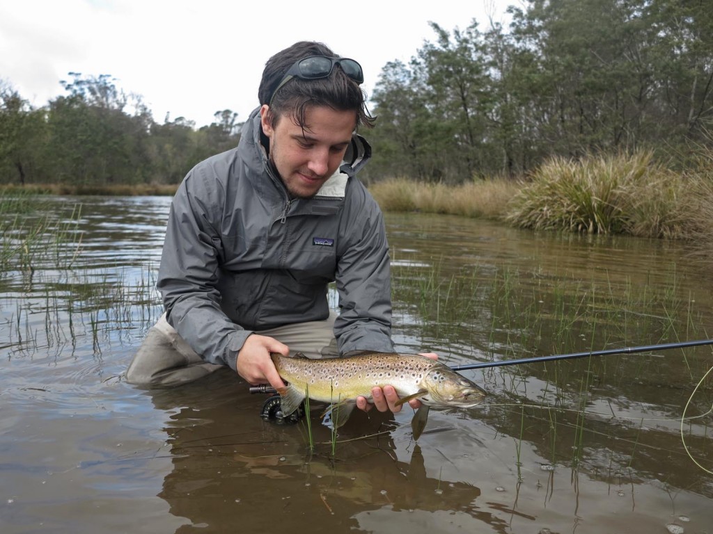 Lucas Roach with a ripper trout yesterday.
